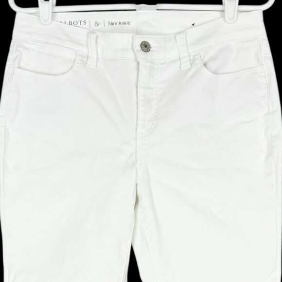 Talbots Women's Scalloped Hem Stretch Flawless Slim Ankle White Jeans Size 8P - Picture 3 of 10